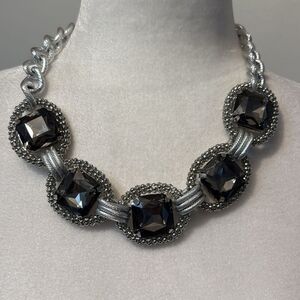 Elegant Silver and Black Statement Necklace
